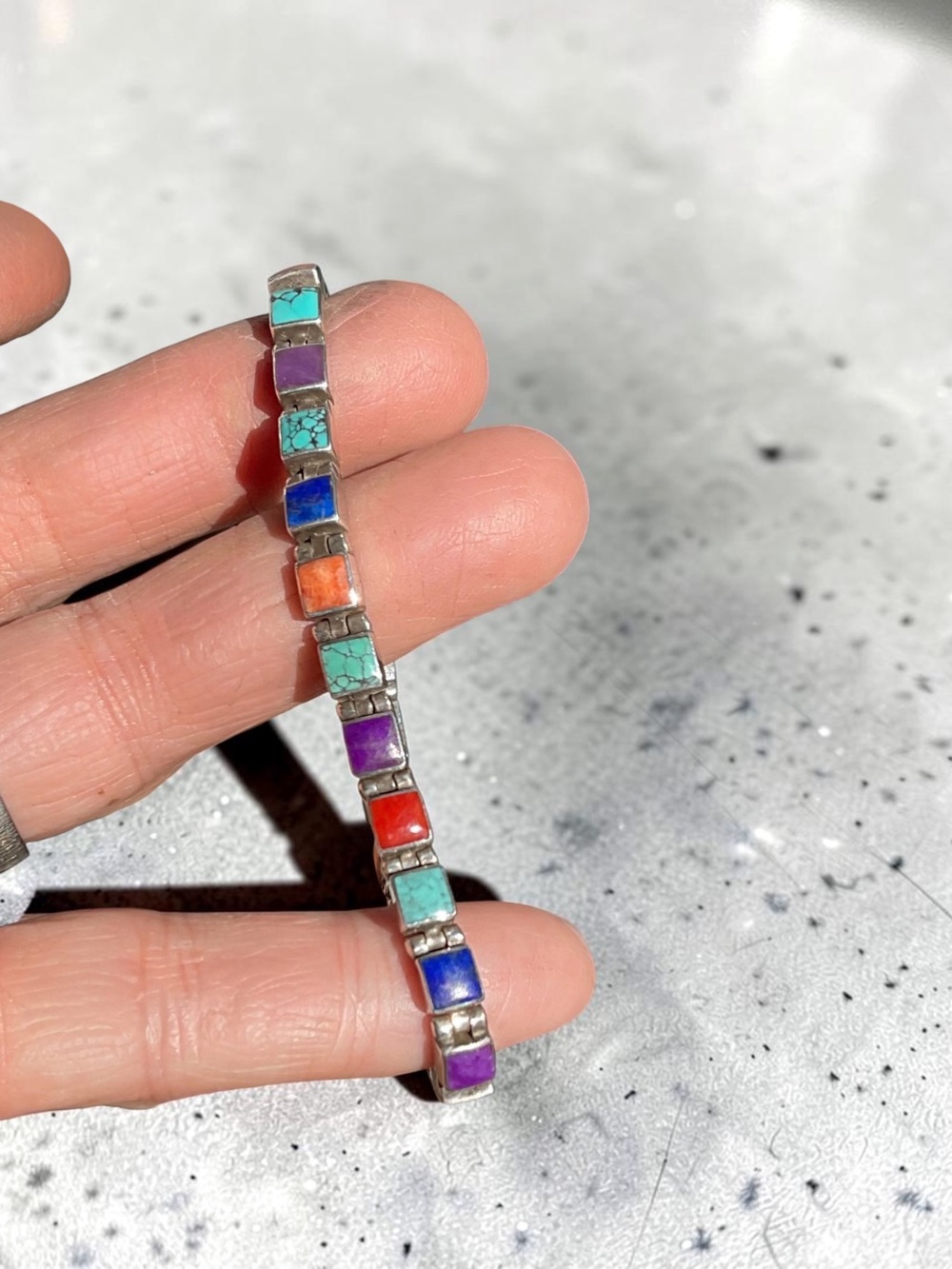 🌺Vintage Sterling & Multi-Color Stone Link Bracelet - Picture 5 of 9
